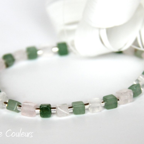 Aventurin- und Rosenquarz-Armband (elastisch) in Rosa und Grün