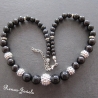 Statement Kette kurz schwarz silberfarbig Shamballa Perlen