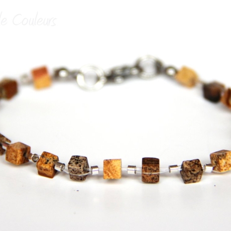 Bilderjaspis-Würfel-Armband in Braunnuancen mit Silber-Elementen