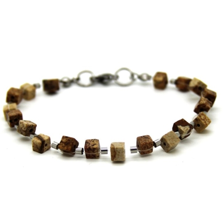 Bilderjaspis-Würfel-Armband in Braunnuancen mit Silber-Elementen