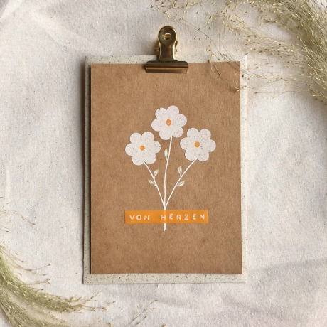 Postkarte Grußkarte mit Umschlag • von Herzen • Blumen