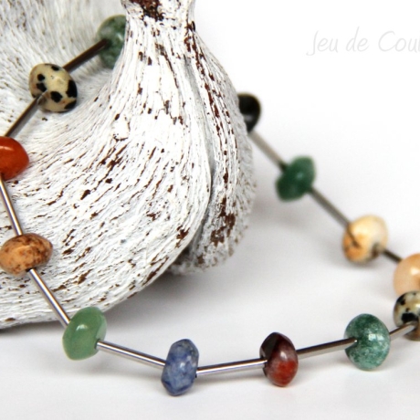 buntes Edelstein-Mix-Armband (elastisch) mit Edelstahlröhrchen