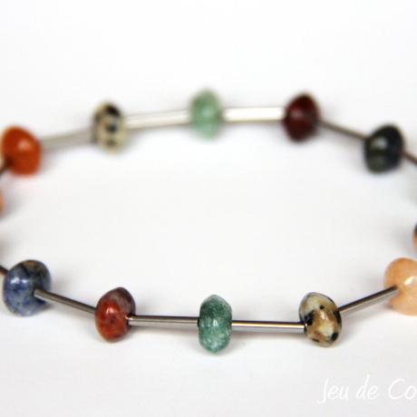 buntes Edelstein-Mix-Armband (elastisch) mit Edelstahlröhrchen