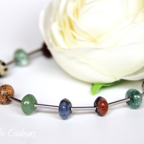 buntes Edelstein-Mix-Armband (elastisch) mit Edelstahlröhrchen