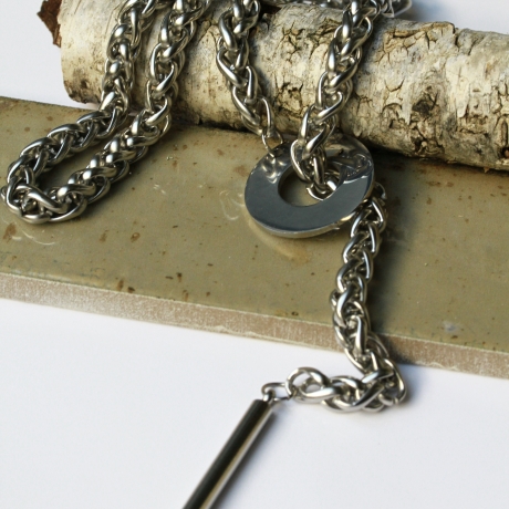 Kette Lariat Halskette Edelstahl Stab und Kreis 