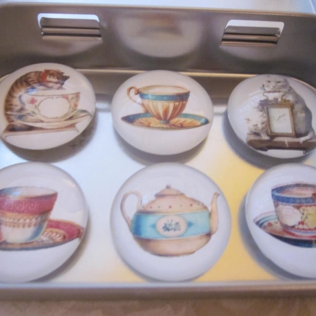 6er Set Cabochon Magnete Katzen Tee Kaffee Chats