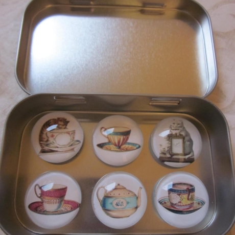 6er Set Cabochon Magnete Katzen Tee Kaffee Chats