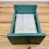 vintage Puppenbett aus Holz, handgemacht Unikat, grünblau, Maileg