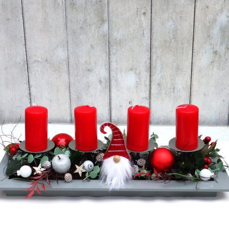 Adventskranz rot grau Adventsgesteck lang haltbar Weihnachtsdeko