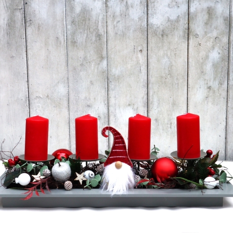 Adventskranz rot grau Adventsgesteck lang haltbar Weihnachtsdeko