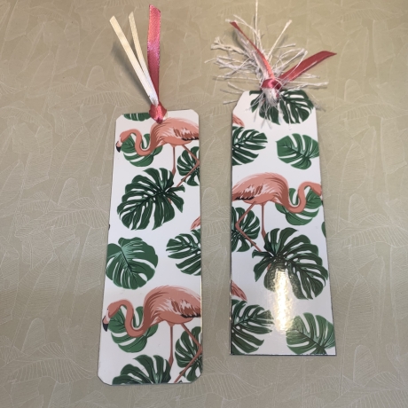 Lesezeichen - Designpapier - Flamingos - Monstera