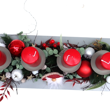 Adventskranz rot grau Adventsgesteck lang haltbar Weihnachtsdeko