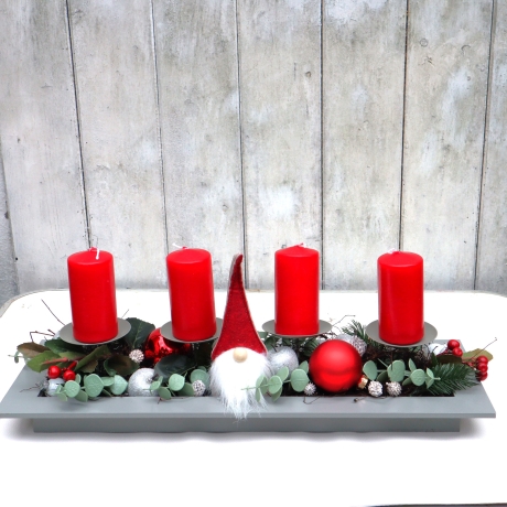 Adventskranz rot grau Adventsgesteck lang haltbar Weihnachtsdeko