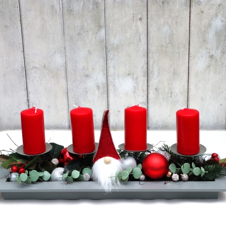 Adventskranz rot grau Adventsgesteck lang haltbar Weihnachtsdeko