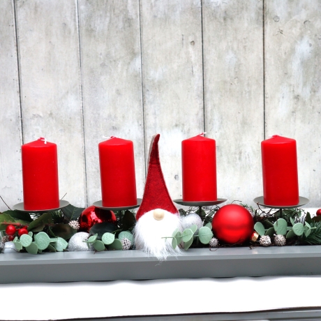 Adventskranz rot grau Adventsgesteck lang haltbar Weihnachtsdeko