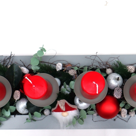 Adventskranz rot grau Adventsgesteck lang haltbar Weihnachtsdeko