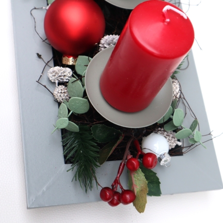 Adventskranz rot grau Adventsgesteck lang haltbar Weihnachtsdeko