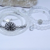 Armband Set 5 Teile Weiß Silber Lederband Strassperle Kleeblatt