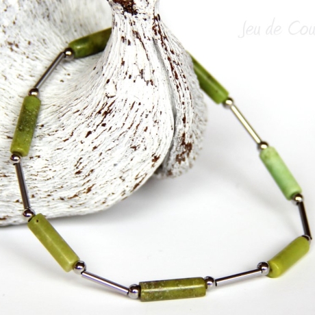 Chrysopras-Armband (elastisch) in Grün mit Edelstahl-Elementen