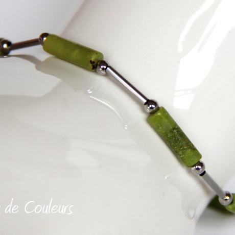 Chrysopras-Armband (elastisch) in Grün mit Edelstahl-Elementen
