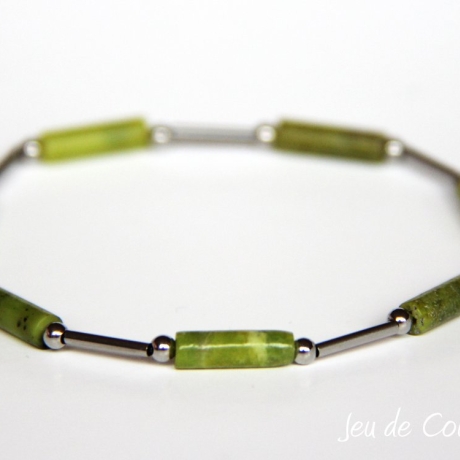Chrysopras-Armband (elastisch) in Grün mit Edelstahl-Elementen
