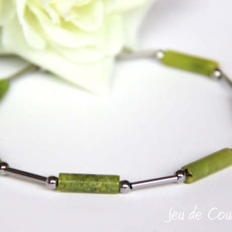 Chrysopras-Armband (elastisch) in Grün mit Edelstahl-Elementen