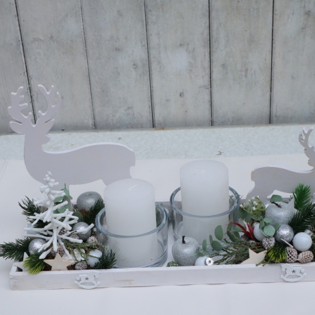 Adventskranz weiß Adventsgesteck lang haltbar Weihnachtsdeko