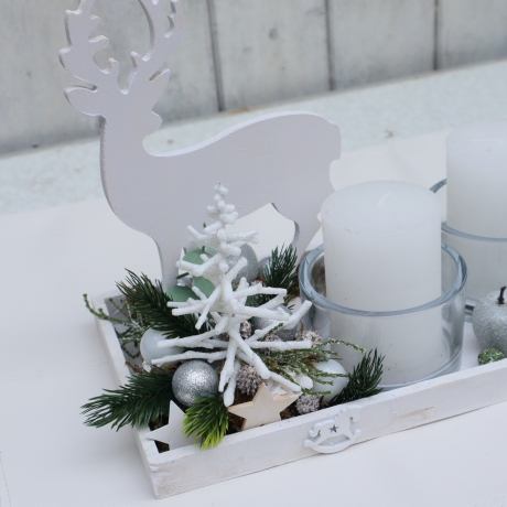 Adventskranz weiß Adventsgesteck lang haltbar Weihnachtsdeko