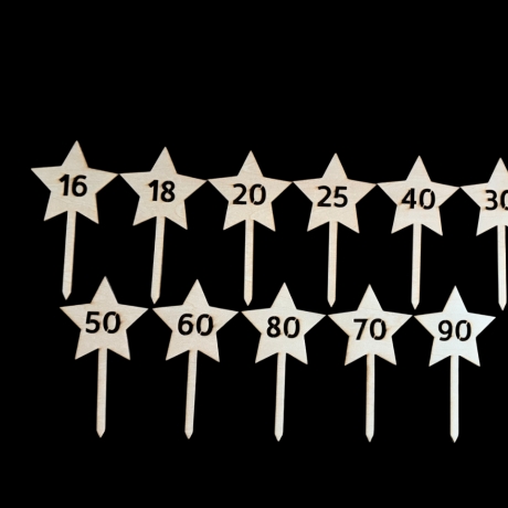 Stern-Stecker/ Topper aus Holz – Jubiläumszahlen / Geburtstage