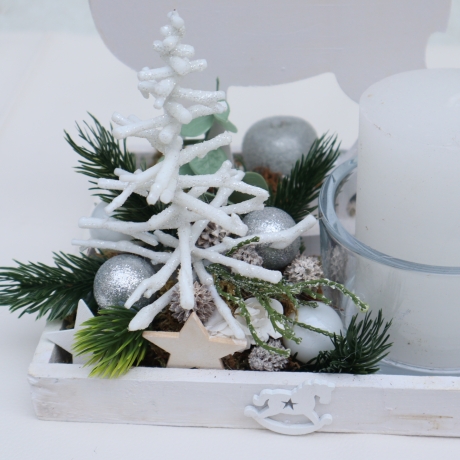 Adventskranz weiß Adventsgesteck lang haltbar Weihnachtsdeko