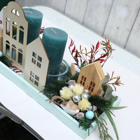 Adventskranz weiß Adventsgesteck lang haltbar Weihnachtsdeko