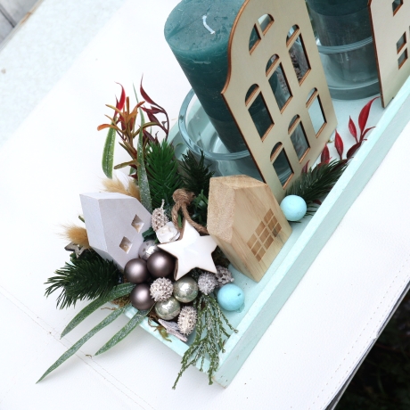 Adventskranz weiß Adventsgesteck lang haltbar Weihnachtsdeko