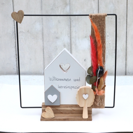 Tischgesteck Aufsteller Haus modern Tischdekoration Trockenblumen