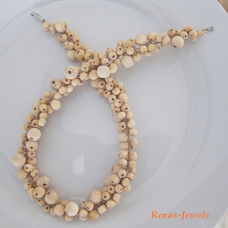 Halsreif 45 cm Holzkette  Perlenkette Natur Holzperlen Kette