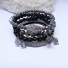 Armband Set 5 Teile Schwarz Silber Achatperle Lederband Strass