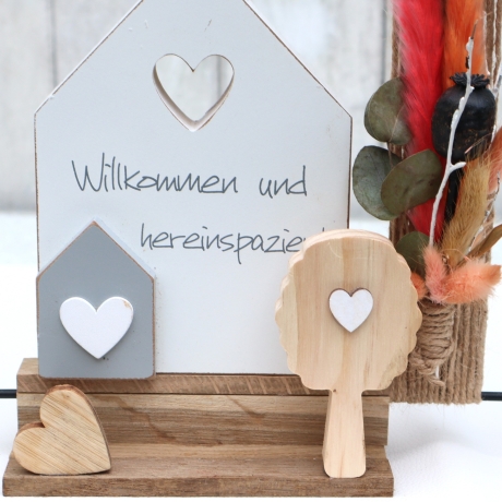 Tischgesteck Aufsteller Haus modern Tischdekoration Trockenblumen