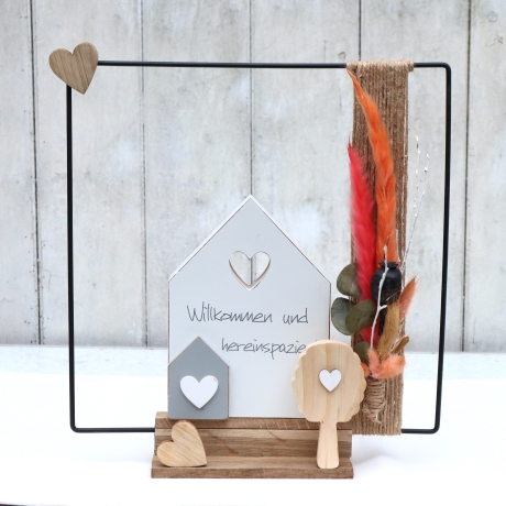 Tischgesteck Aufsteller Haus modern Tischdekoration Trockenblumen