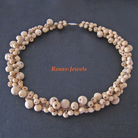 Halsreif 45 cm Holzkette  Perlenkette Natur Holzperlen Kette