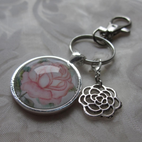 Cabochon Schlüsselanhänger Rose Blume Fleur