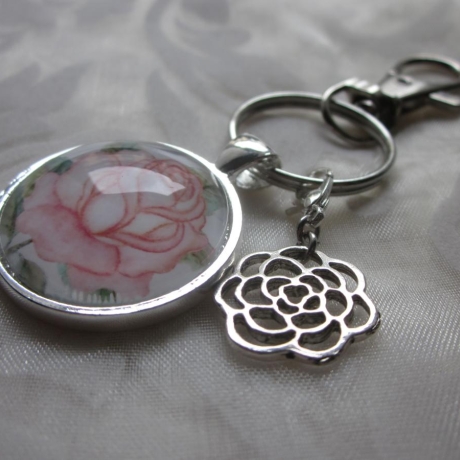 Cabochon Schlüsselanhänger Rose Blume Fleur