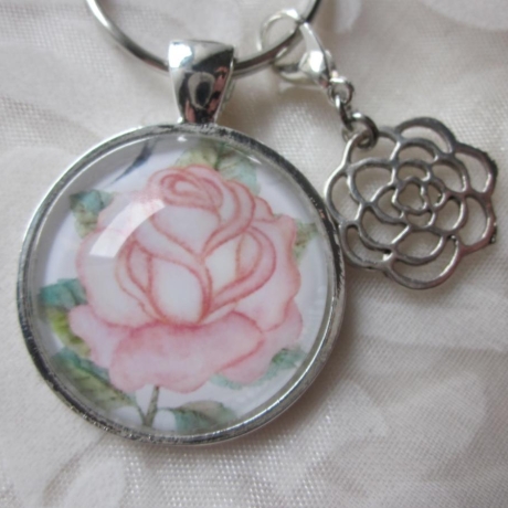 Cabochon Schlüsselanhänger Rose Blume Fleur