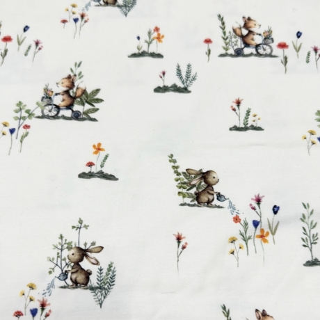Meterware Jersey Stoff Baumwolljersey Kinder Hase Waldtiere