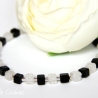 schwarze Onyx- und Crash-Bergkristall-Würfel-Armband (elastisch)