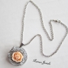 Kette kurz mit Anhänger Blume silberfarben Pfirsich Upcycling