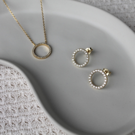 925 Sterling Silber Kette vergoldet mit Kreis Anhänger