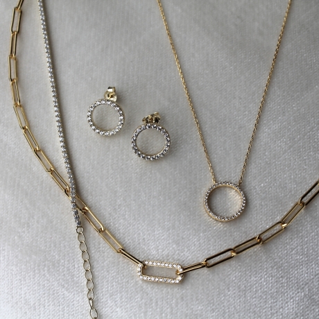 925 Sterling Silber Gliederkette vergoldet mit Zirkonia besetzt