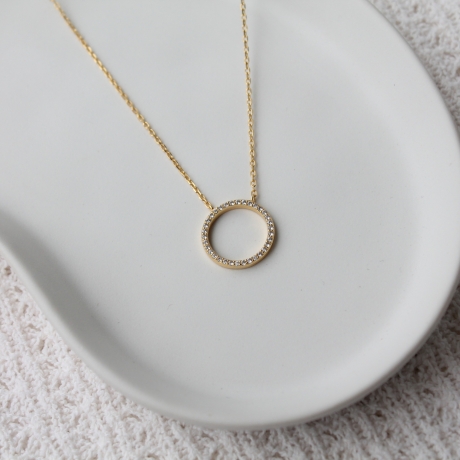 925 Sterling Silber Kette vergoldet mit Kreis Anhänger