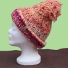 Mütze gestrickt mit Bommel orange rot Beanie Strickmütze 