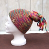 Mütze gestrickt mit Bommel regenbogenfarbig Beanie Strickmütze 