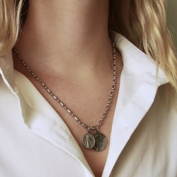 Kette Herz Madonna Edelstahl wasserfest Statement Perlenkette